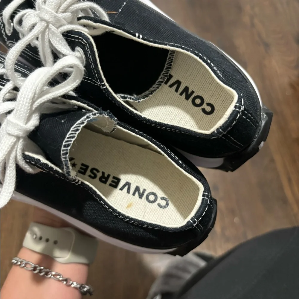 Converse Black and White Platform Sneakers with Gum Sole - Picture 3 of 6